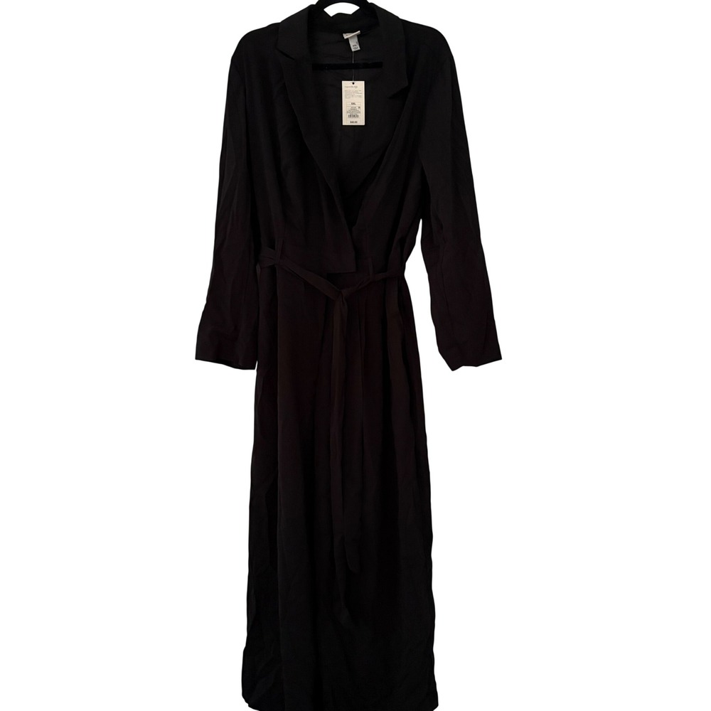 A New Day Black Long Sleeve Notch Lapel‎ Wrap Tie Waist Jumpsuit XXL NWT Classuc
